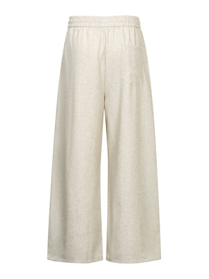 wide-leg pants in Cream with drawstring waist and full-length