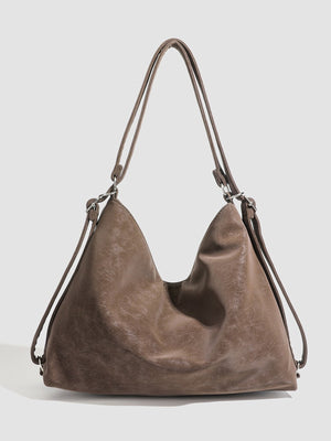 PU Leather Imported Size & handbag in dark brown with hobo silhouette