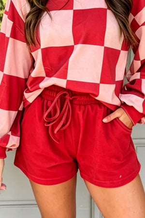 95% polyester, 5% elastane Care instructions: Machine wash cold pajama set in Deep Red with relaxed silhouette