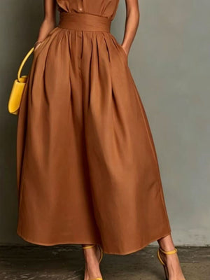 Yellow A-line A-line dress with halter