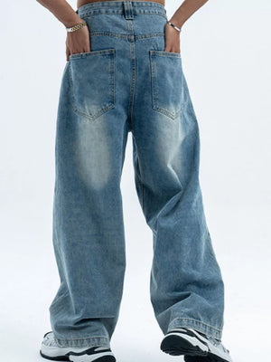 Blue with Men S Vintage Wash Wide Leg Jeans
