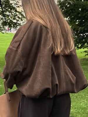Coffee Brown oversized bomber jacket with collared
