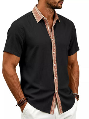 Khaki button-up shirt with hip-length and button-front