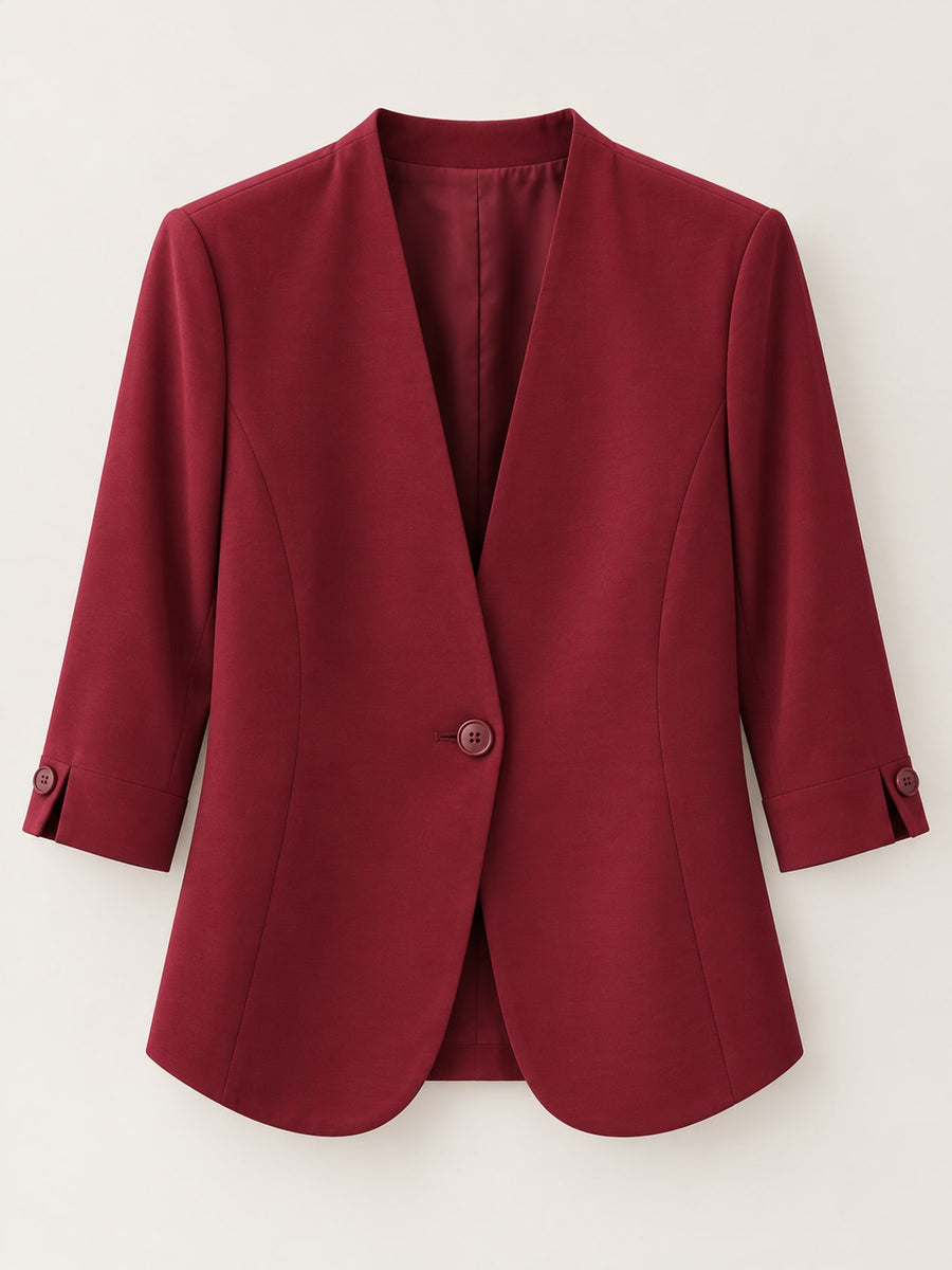 burgundy blazer with seam detail and 3/4 sleeve