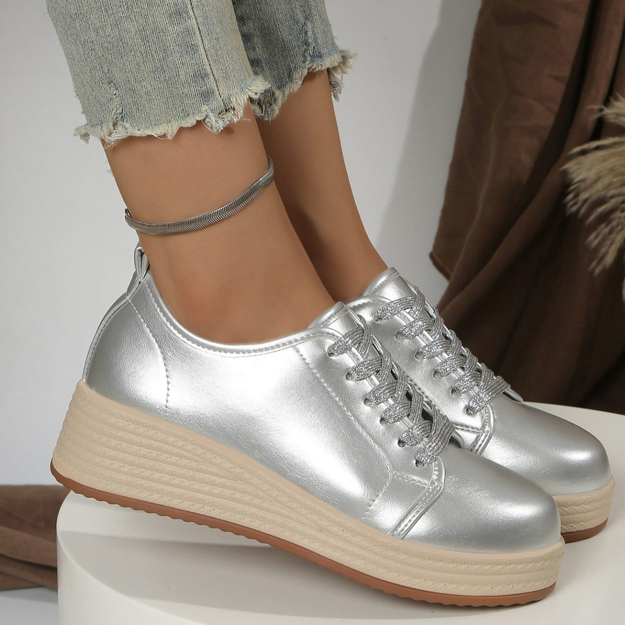 Metallic Platform Sneakers With Height Sole in Golden with platform sole