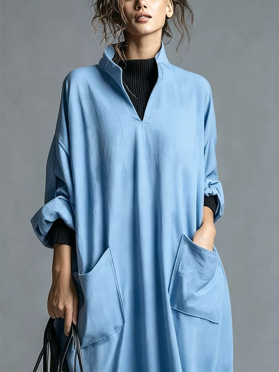 95% polyester, 5% spandex Care instructions: Machine wash cold midi dress in Brown with oversized silhouette