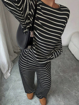 classic Top and Pants Set in ivory with crew neck