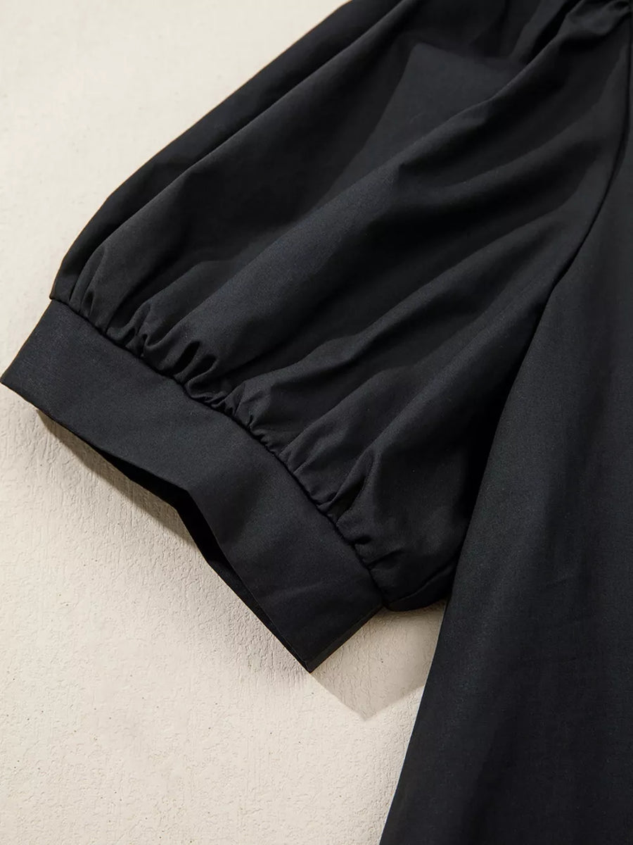 Black maternity overshirt with cuffed puff sleeves