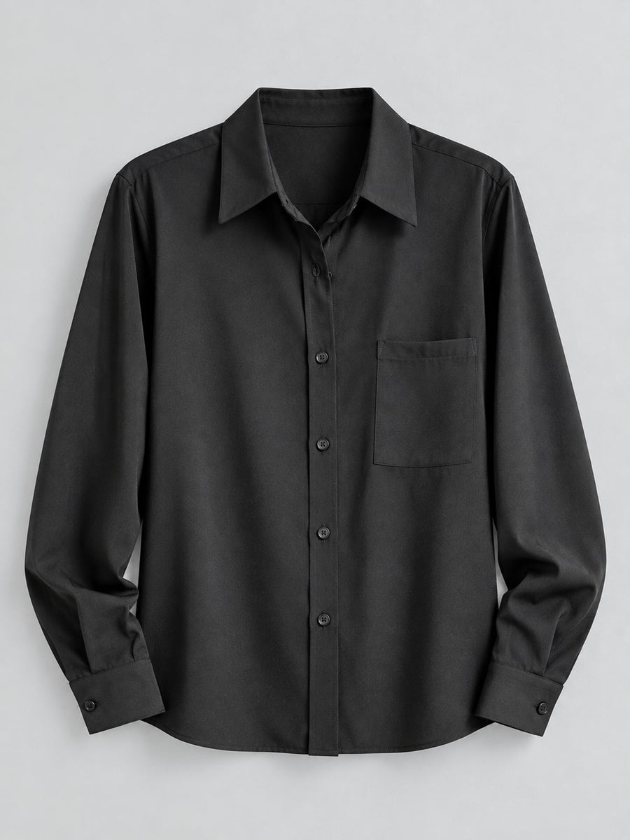 Black relaxed button-up shirt with collared