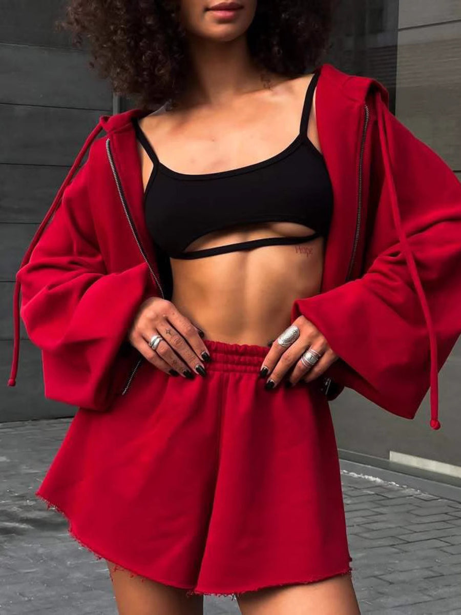 100% polyester Care instructions: Machine wash cold lounge set in Red with oversized silhouette