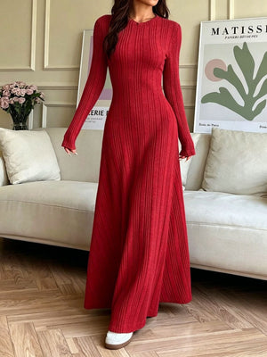 sweater dress in Deep Red with stretch and maxi