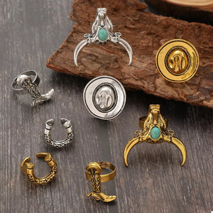 18k Gold-plated Vintage Western Bull Head Rings 4-piece in Gold with adjustable