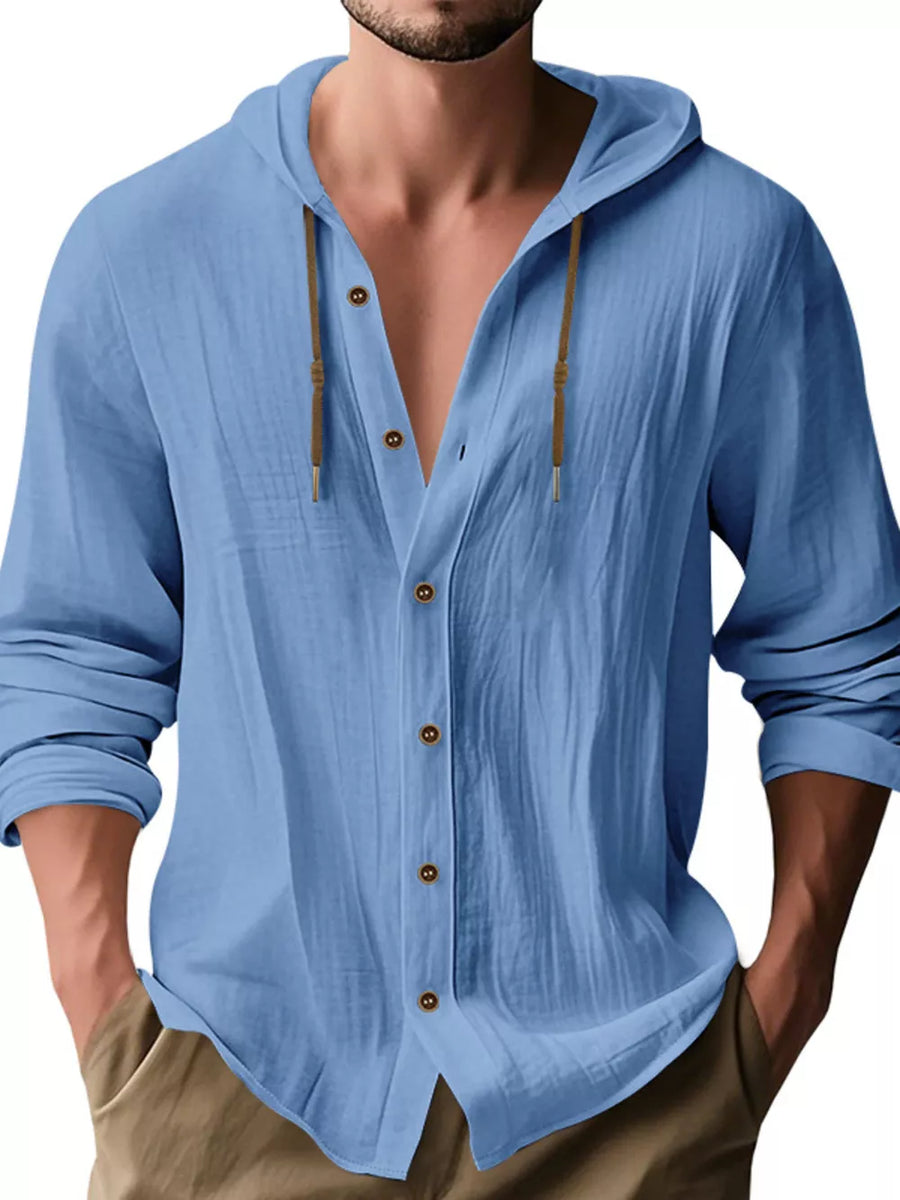 Apricot relaxed button-up shirt with hooded