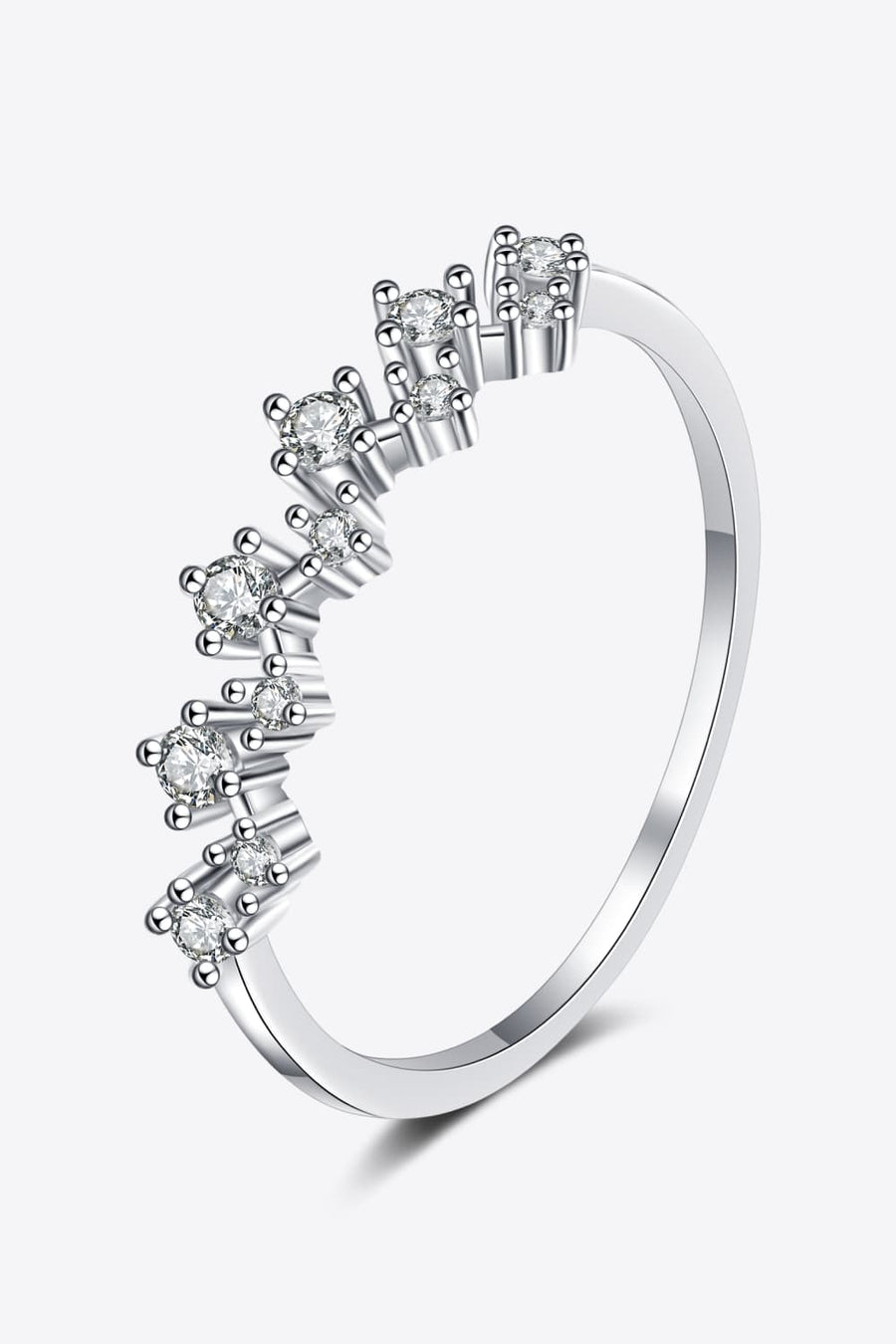Silver zigzag ring with diamond clusters