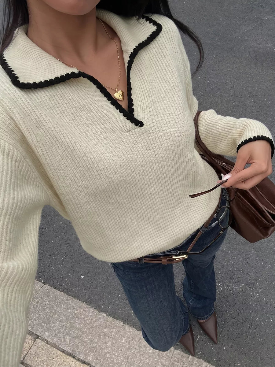 Khaki pullover sweater with hip-length and pullover