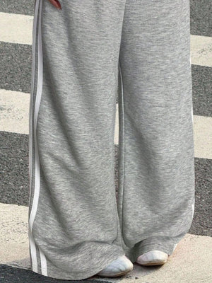 High-Waisted Wide-Leg Track Pants in Gray with high-waisted
