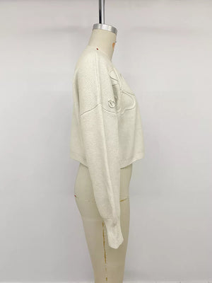cardigan featuring four-leaf clover motif in Beige with 65% polyester, 13% plyamide, 13% acrylic, 6% wool, 3% elastane Care