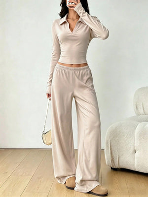 lounge set in beige featuring drawstring and relaxed fit