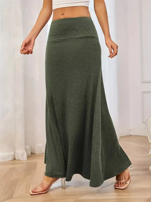 Flowy Maxi Skirt With Wide Waistband in Purple