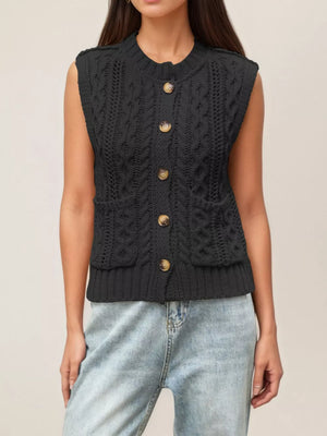 sweater vest in Brown with cable knit and cable-knit
