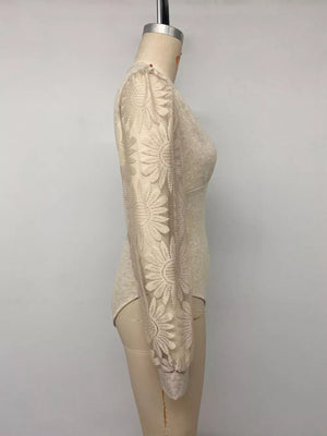light beige bodysuit with pullover and floral