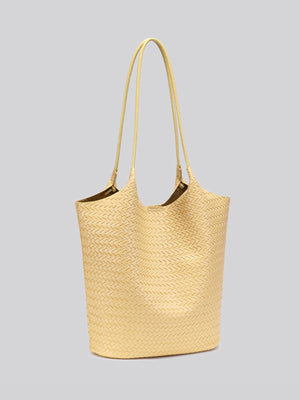 Yellow tote with open-front and woven texture