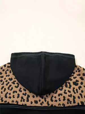 Leopard Knotted Cuff Zip Hoodie Print