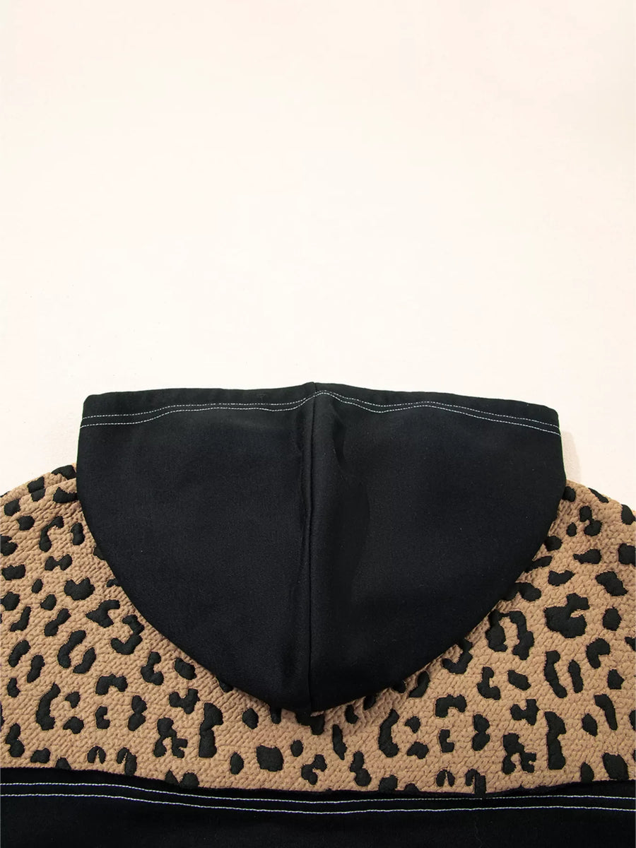 Leopard Knotted Cuff Zip Hoodie Print