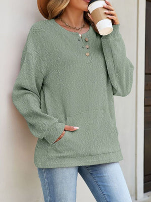 sweatshirt in Green with waffle-knit and waffle-knit