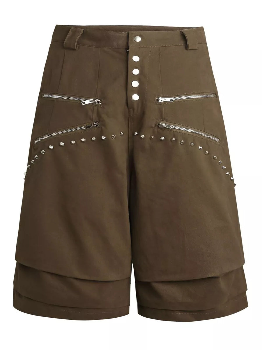 Men's Zipper Detail Wide Leg Capris in Black