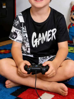 Black toddler gamer print tee and shorts set
