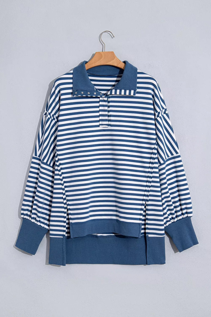 Dusty Blue loose sweatshirt with henley