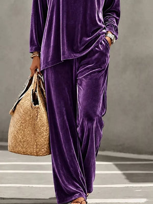 glam top and pants set in Blue with round neck