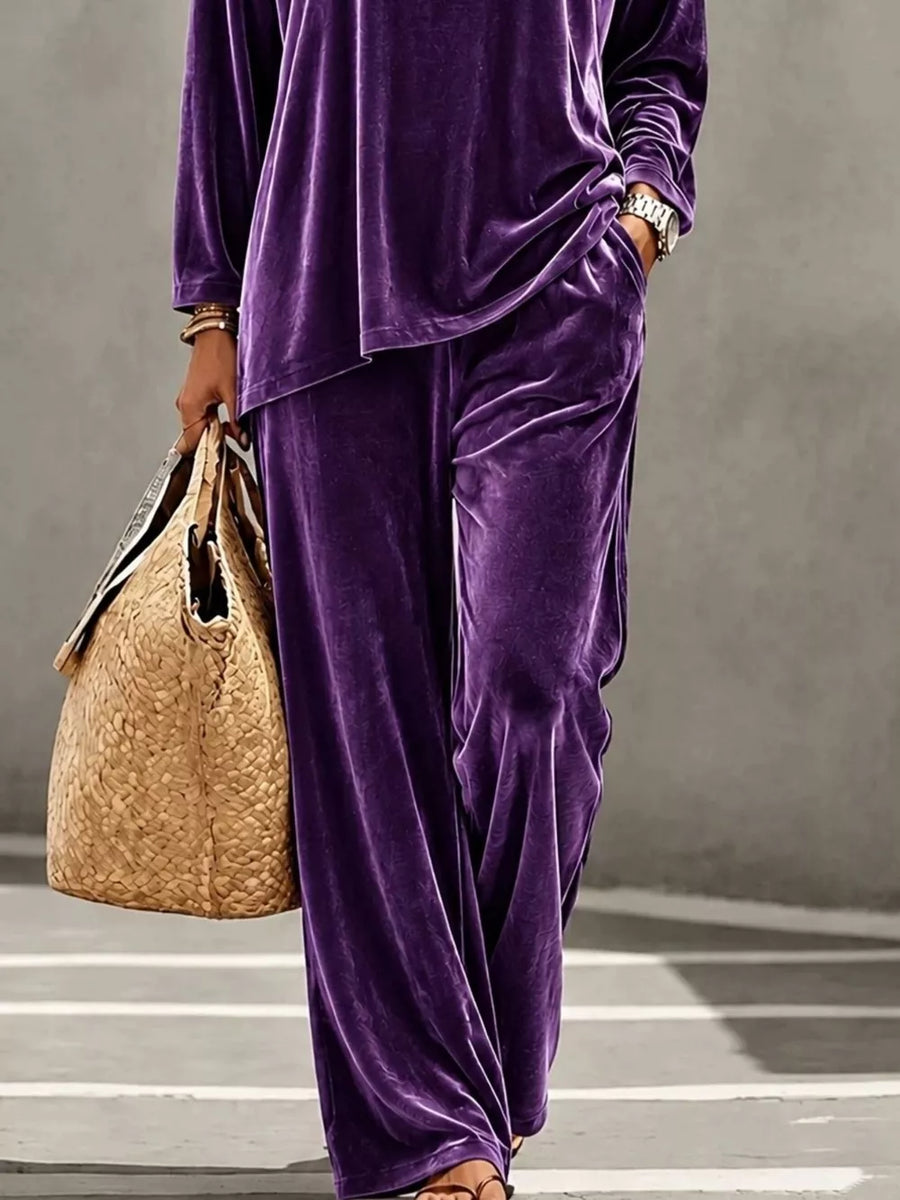 glam top and pants set in Blue with round neck