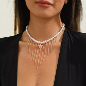 White with Elegant 18k Gold-plated Synthetic Pearl Choker Necklace