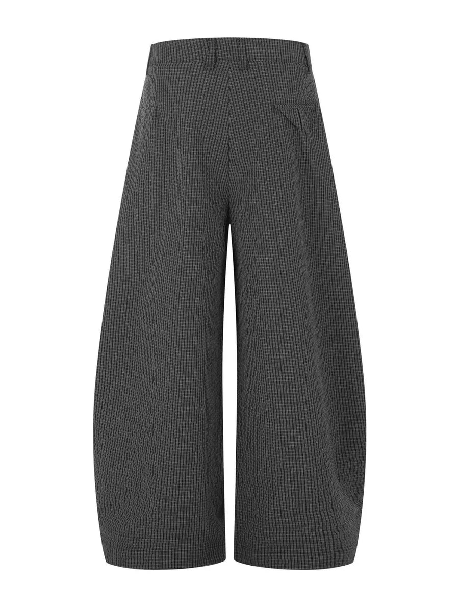 Men's Wide Leg Plaid Pants in Grey