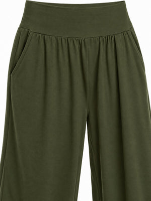 Polyester and spandex blend wide-leg pants in Dark Coffee with relaxed silhouette
