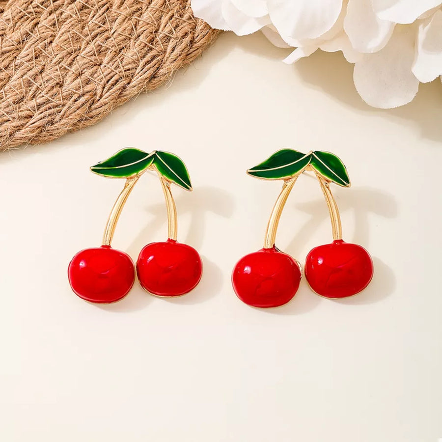 earrings in red with fruit motif and dangle