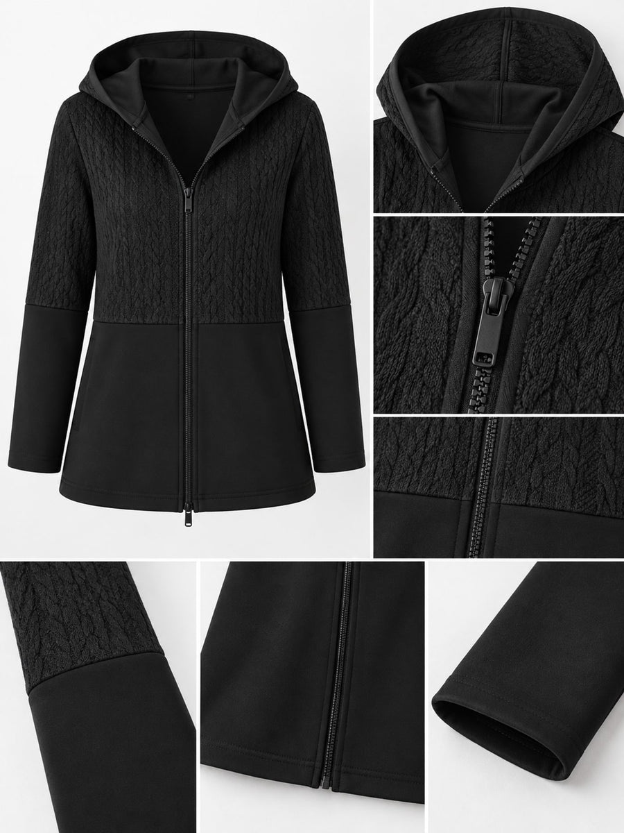 zip hoodie in Black with hooded and tunic-length