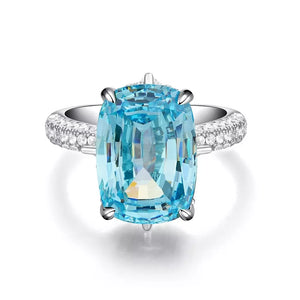 925 Sterling Silver Cocktail Ring in aqua blue with zircon stone