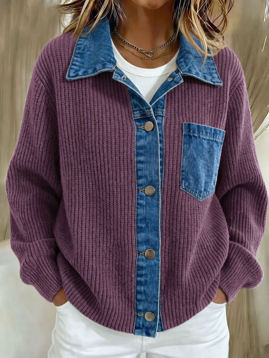 medium blue relaxed cardigan with collared