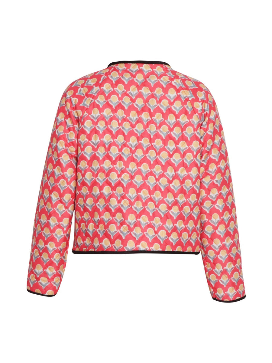 Quilted puffer jacket with floral print and contrast trim