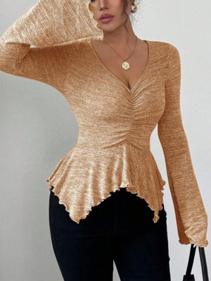 Wheat Color peplum top with hip-length and pullover
