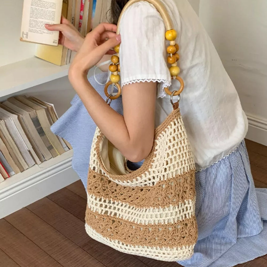 handbag featuring striped in light brown with Polyester Imported Size & texture