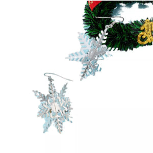 Festive snowflake dangle earrings, 18K gold-plated, silver and blue.