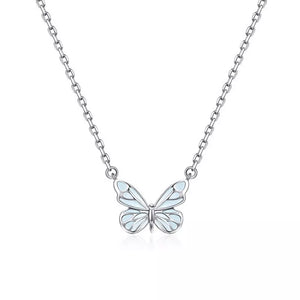 necklace in Silver with motif and butterfly pendant