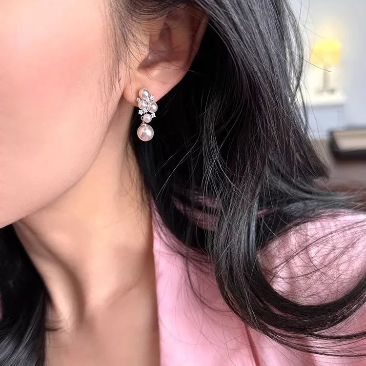 Synthetic Pearl,925 silver needle,Zircon Care instructions: Avoid wearing during earrings in silver with cluster silhouette