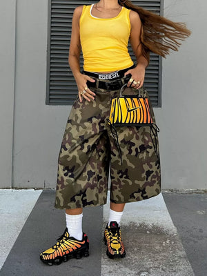 Polish Camouflage Camouflage Wide-leg Cropped Pants