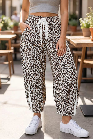 Leopard Print Ankle-length Elastic Waist Pants option 5
