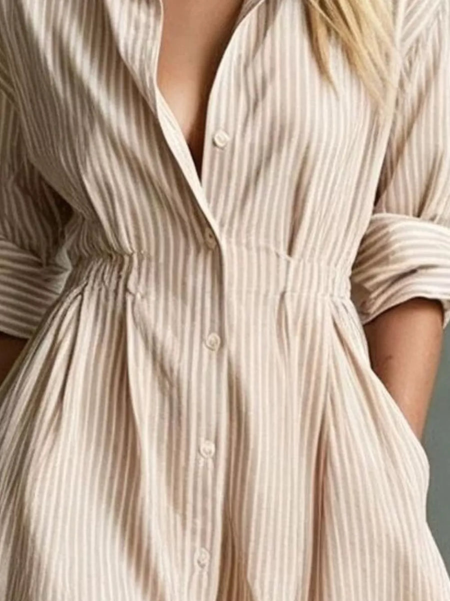 white A-line shirt dress with collared